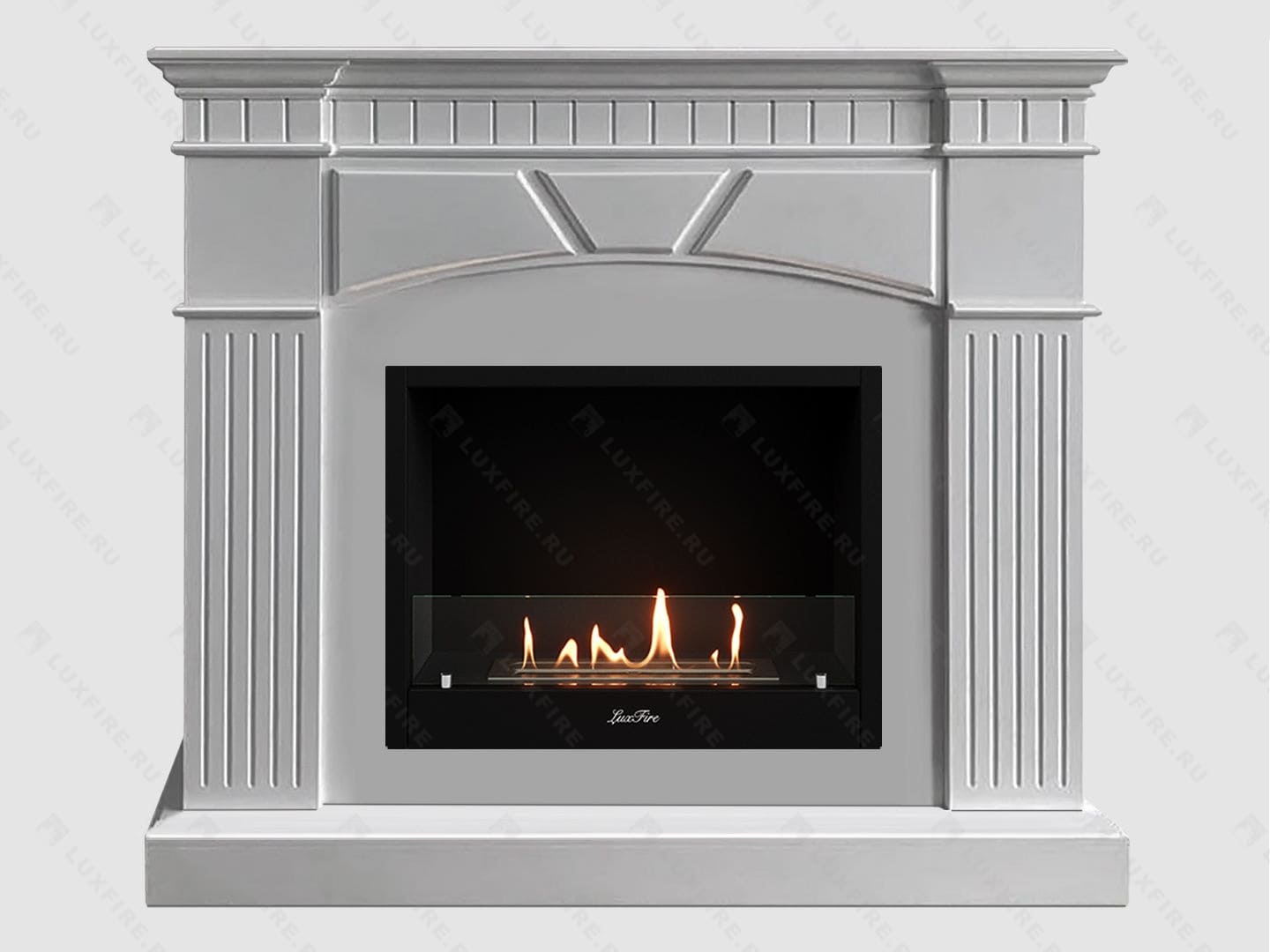 Каминный портал МДФ "Шервуд 1100" с биокамином Lux Fire "Фаер Бокс 1-25.5" (белый) по цене 67 800 руб.
