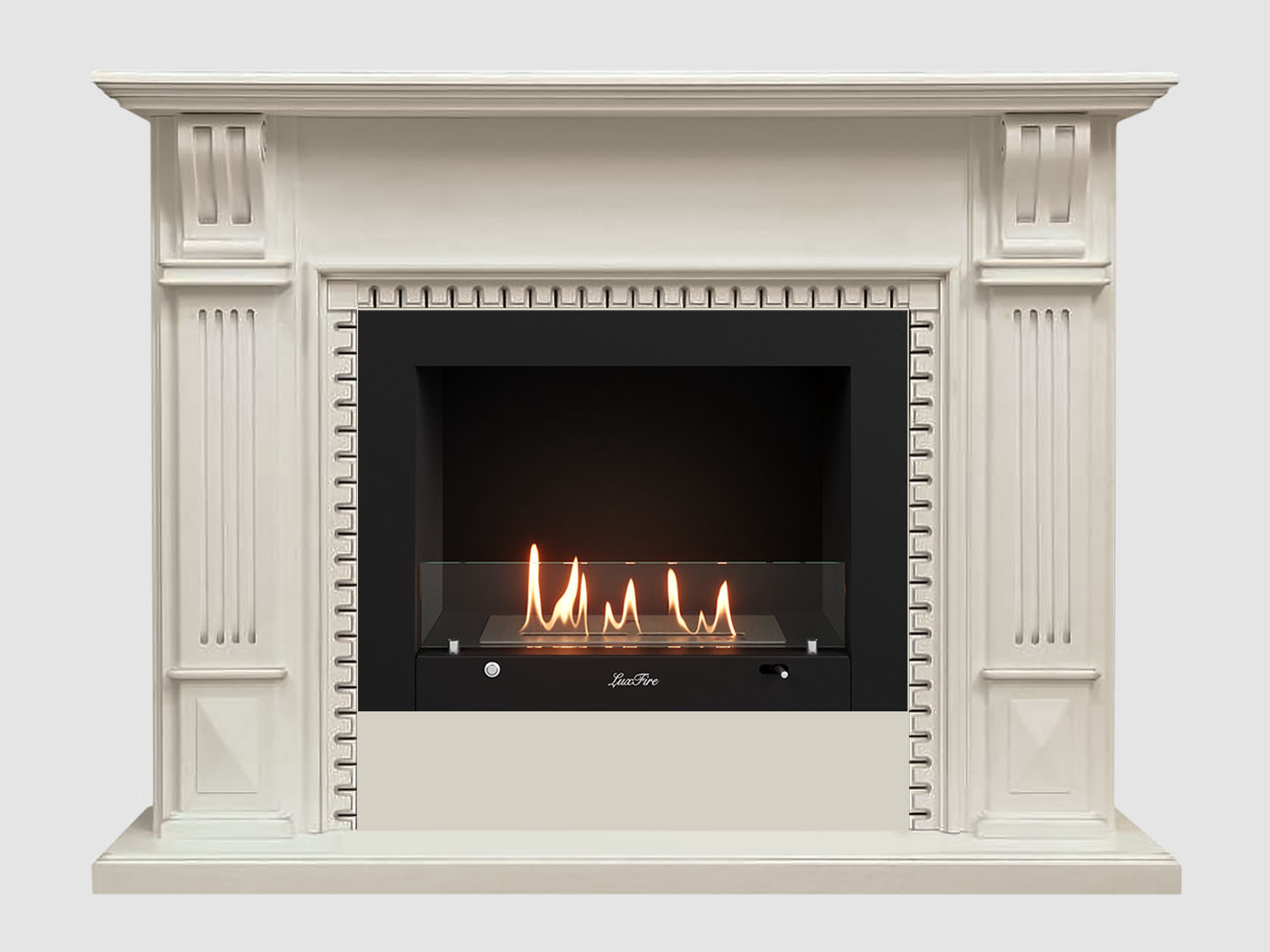 Каминный портал МДФ "Белфаст 1350" с биокамином Lux Fire "Фаер Бокс 3-25.5" (белый) по цене 113 500 руб.