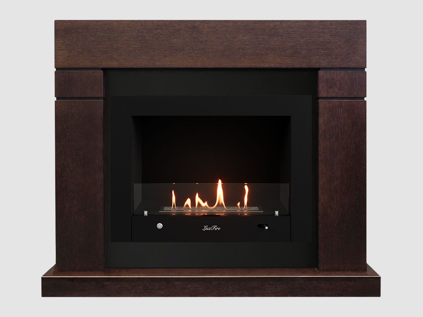 Каминный портал МДФ "Тоби 1300" с биокамином Lux Fire "Фаер Бокс 4-33" (темный орех) по цене 127 100 руб.