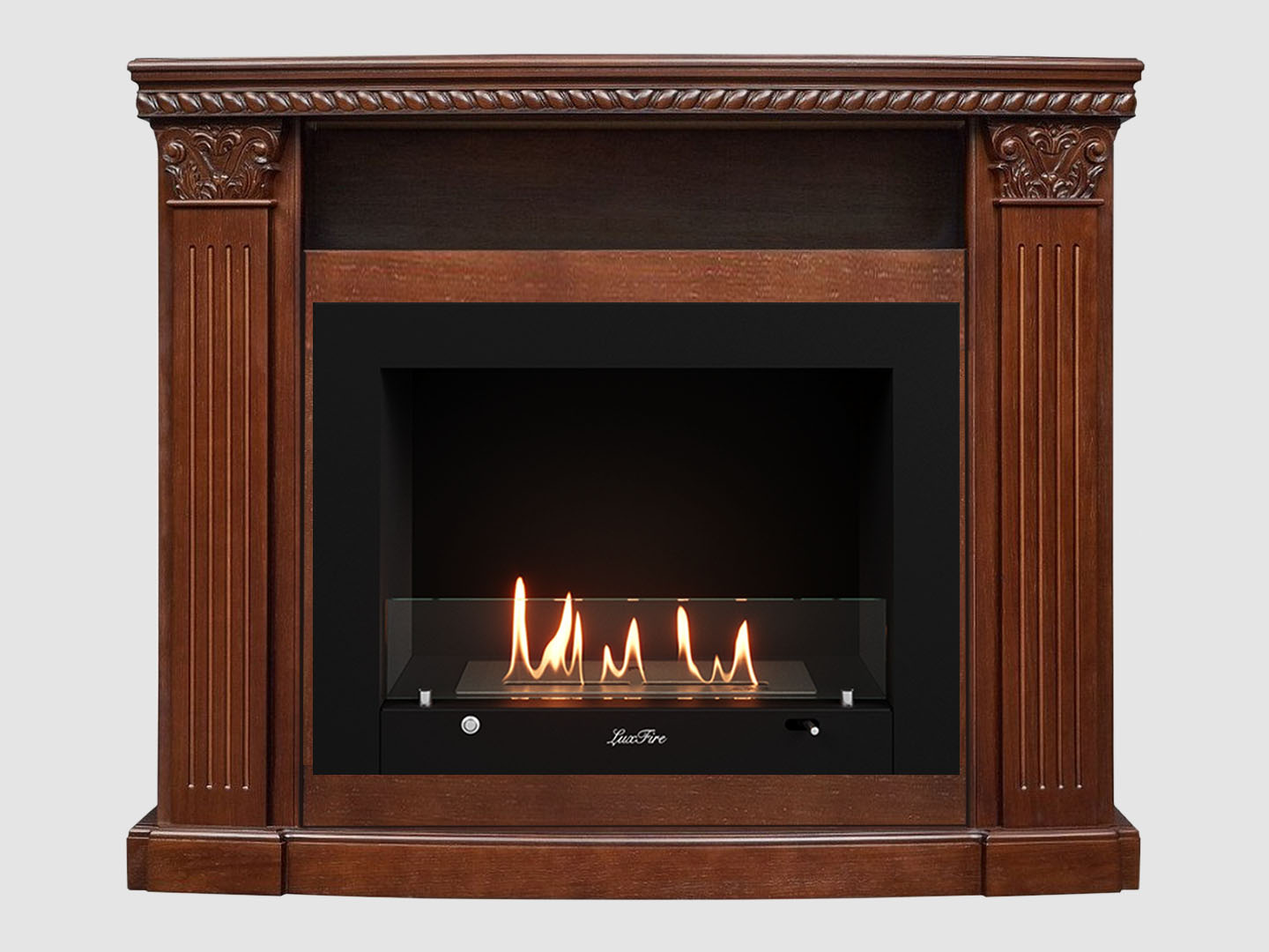 Каминный портал МДФ "Людовик 1300" с биокамином Lux Fire "Фаер Бокс 3 - 30" (темный орех) по цене 100 600 руб.